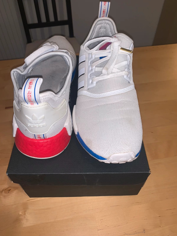 Adidas originals nmd r1 trainers in white with 2025 red heel block