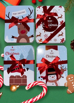 🎁 Lot de 4 petites boîtes en métal – Thème Noël avec nœud cadeau, zustand: Sehr gut, 8,00 €, 9,10 € inklusive Vinted-Käuferschutz