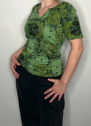 1990s / y2k 2000s green patchwork roses whimsigoth witch hippie gipsy western fairy bohemian top, merk: Vintage, staat: Heel goed, maat: XXL / 44 / 16, € 10,00, € 11,20 inclusief Kopersbescherming Pro