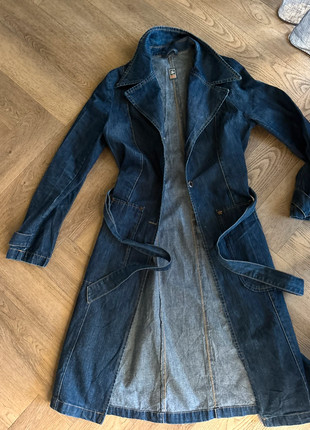 Vintage Long Denim Trenchcoat – Button Front + Waist Tie – Retro 90s Jacket, marque: Mogul, état: Très bon état, taille: S / 36 / 8, 20,00 €, 21,70 € Protection acheteurs incluse
