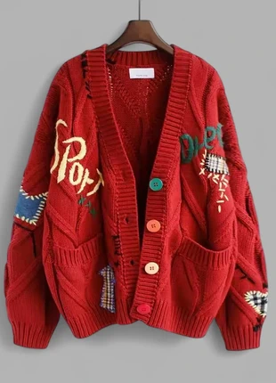 Cardigan Rouge Oversize Brodé – Style Grunge & Folk Y2K, marke: Vintage Dressing, zustand: Sehr gut, größe: M / 38 / 10, 64,90 €, 68,85 € beinhaltet Vinted-Käuferschutz Pro