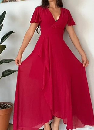 Robe de soirée rouge fluide ajusté sous la poitrine/ceinture, marke: Eva & Lola, zustand: Sehr gut, größe: S / 36 / 8, 10,00 €, 11,20 € inklusive Vinted-Käuferschutz