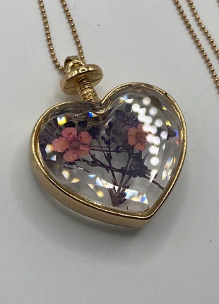Natural Real Dried Flower Heart Glass Floating Locket Pendant Necklace Ball chain, brand: Adina, condition: New without tags, £14.00, £15.40 includes Buyer Protection