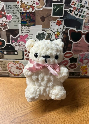 Hand Made: Polar Bear Crochet Plushie with Bow, brand: Handmade, condition: New without tags, size: One size, $15.00, $16.45 includes Buyer Protection