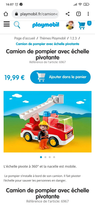 Playmobil 1.2.3 - Camion de pompiers avec Échelle - 6967 - 2 Parties