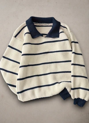 Pull à rayures col polo beige et bleu marine style marin chic décontracté, brand: Vintage Dressing, condition: Very good, size: M / 38 / 10, €40.00, €42.70 includes Buyer Protection