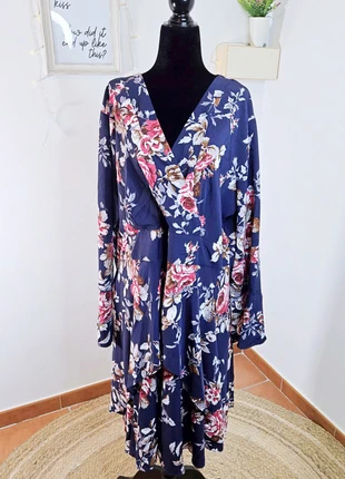 Aarya Curve Navy Floral Long Sleeve Dress – UK 24, marca: aarya, estado: Muy bueno, tamaño: 6XL / 52 / 24, 20,00 €, 21,70 € Protección al comprador incluida