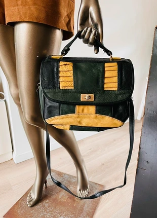 Sac vintage coupe petit cartable style patchwork vert et jaune | bag | bolsa | tasche, marca: Vintage Dressing, estado: Muy bueno, 12,00 €, 13,30 € Protección al comprador incluida