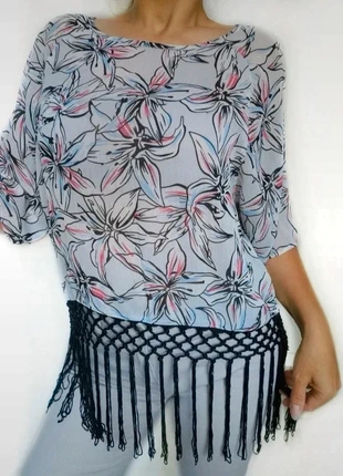 Floral Print Boxy Chiffon Top Fringe Hem Size 8 10, brand: Papaya, condition: Very good, size: S / UK 8-10, £5.00, £5.95 includes Buyer Protection