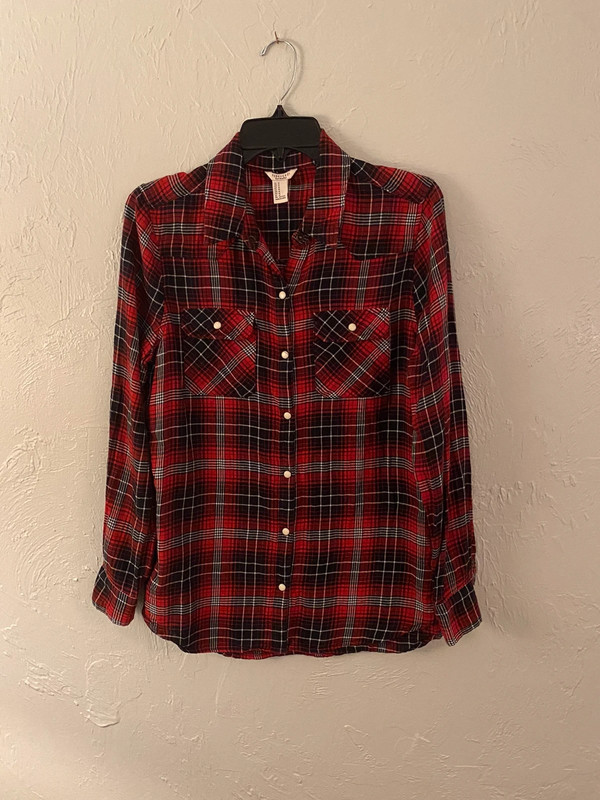 Forever 21 Red and Black Plaid Button Down 1