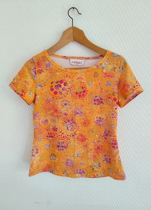 Baby tee 42 vintage y2k orange motifs hippie bohème viscose moulant cyber, marque: Vintage Dressing, état: Très bon état, taille: XL / 42 / 14, 14,00 €, 15,40 € Protection acheteurs incluse