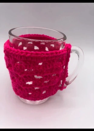 Mug transparente costumé avec chauffe main en crochet , fait main . Détachable et lavable., brand: Noël, condition: New without tags, €9.00, €10.15 includes Buyer Protection