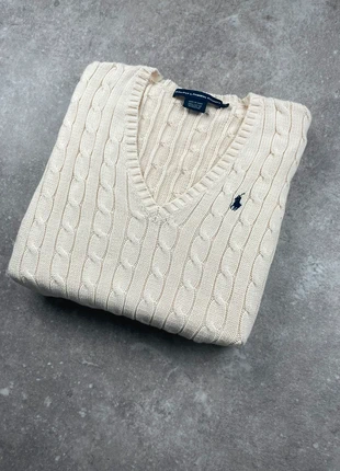 Pull torsadé Ralph Lauren en col V crème pour femme taille L, merk: Ralph Lauren, staat: Heel goed, maat: L / 40 / 12, € 55,00, € 58,45 inclusief Kopersbescherming