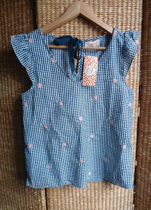 Blouse vichy avec broderie ° Style Vintage de chez Moony Mood °, merk: Vichy, staat: Nieuw zonder prijskaartje, maat: S / 36 / 8, € 10,00, € 11,20 inclusief Kopersbescherming