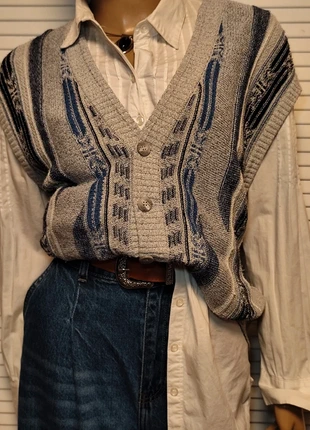 Chaleco punto lana vintage 90's oversize estampado geometrico gris, marque: Vintage Dressing, état: Très bon état, taille: XL / 42 / 14, 24,90 €, 26,85 € Protection acheteurs incluse