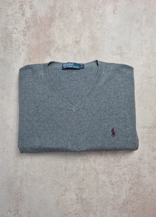 Polo Ralph Lauren pull laine mérinos gris logo rouge L homme classique chic vintage, merk: Ralph Lauren, staat: Heel goed, maat: L, € 25,00, € 26,95 inclusief Kopersbescherming