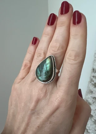 Teardrop-Shaped Natural Labradorite Ring silver plated, brand: labladorite, condition: Very good, size: Adjustable, £18.00, £19.60 includes Buyer Protection
