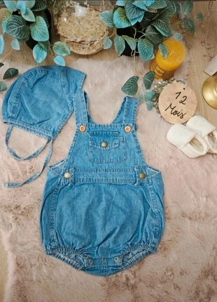 Sublime barboteuse et bonnet assorti mixtes jeans 9-12 mois ou 70cm, marque: Boutique Parisienne, état: Neuf avec étiquette, taille: 9-12 mois / 74 cm, 13,00 €, 14,35 € Protection acheteurs incluse