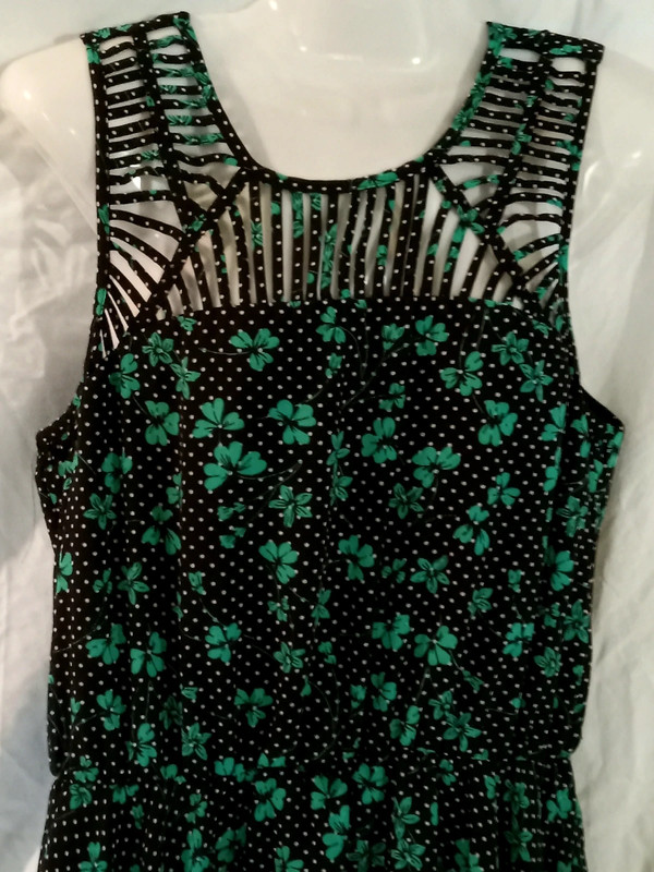 Candies green & black floral mini tank dress large 2