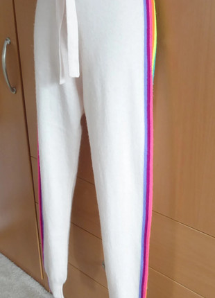 Brodie 100% Pure Cashmere Pale Pink Rainbow Side Stripe Joggers Women's XS  UK 6-8 BNWT