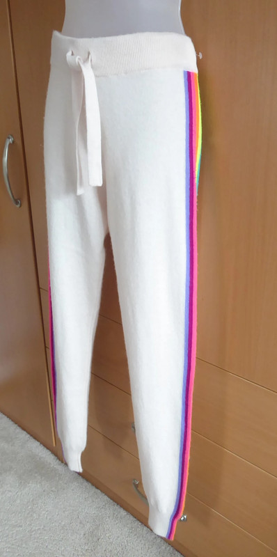 Brodie 100% Pure Cashmere Pale Pink Rainbow Side Stripe Joggers Women's XS  UK 6-8 BNWT