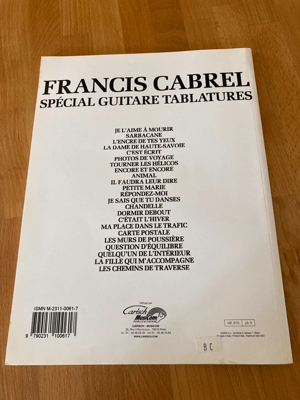 Livre tablature Cabrel