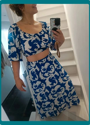 Ensemble H&M jupe longue et blouse courte bleu taille L, marca: H&M, estado: Nuevo sin etiquetas, tamaño: L / 40 / 12, 25,00 €, 26,95 € Protección al comprador incluida