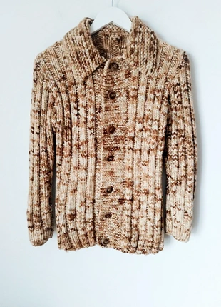 Cardigan castanho bege gola polo lã mesclada malha canelada 70s 80s vintage, marque: Vintage Dressing, état: Très bon état, taille: XS / 34 / 6, 9,00 €, 10,15 € Protection acheteurs incluse