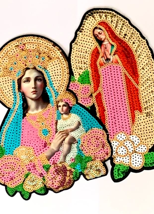 Lot de 2 grands patchs thermocollants Sainte Vierge pour customiser textile - couture, état: Très bon état, 10,50 €, 11,73 € Protection acheteurs (Pro) incluse