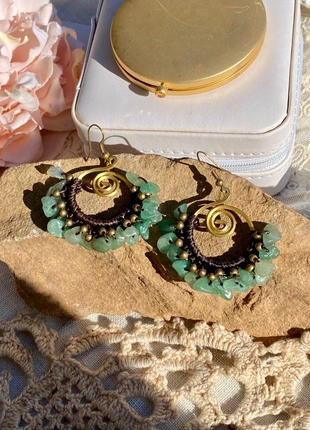 Pendientes aro con aventurina verde / Boucles d’oreilles créoles bronze avec aventurine verte, marque: Local, état: Neuf sans étiquette, 5,00 €, 5,95 € Protection acheteurs (Pro) incluse