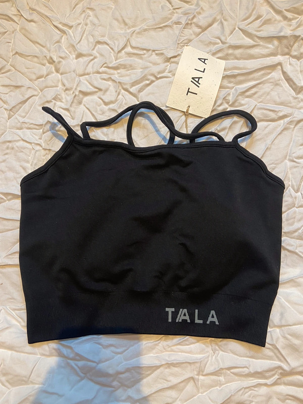 Small black TALA sports bra / crop top | Solasta seamless