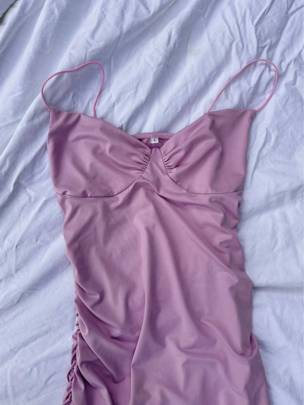 purple/lilac ruched bodycon mermaid dress 2