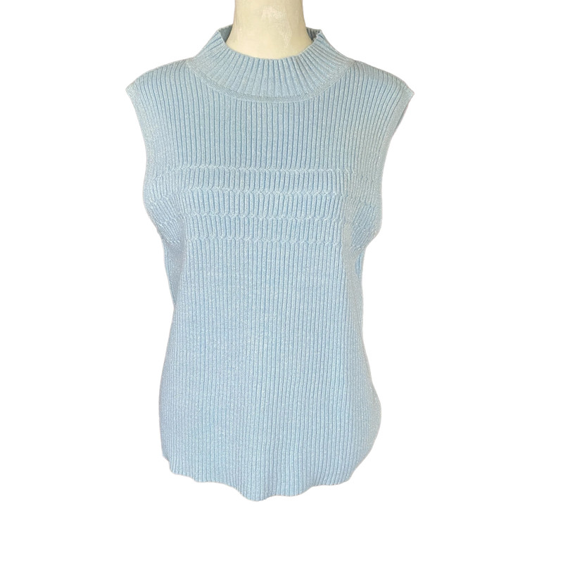 Moonlight Bay women's large light blue stretchy sleeveless sparkle tank sweater 1