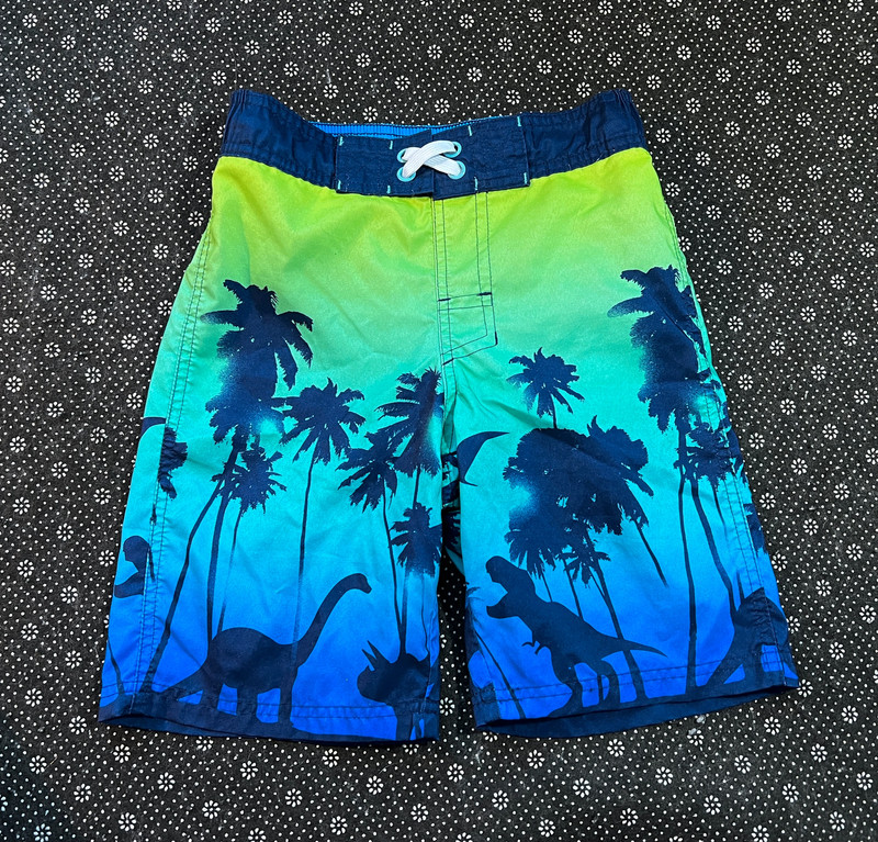 Boys Swim Trunks size M 8 10 Bathing Suit Swim Dinosaur Blue Green Cat & Jack Great condition 1