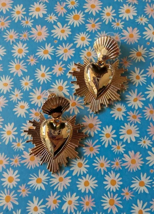 Boucle d'oreille ex voto coeur sacré doré or vintage rétro, marca: Vintage Dressing, estado: Muito bom, €5.00, €5.95 inclui Proteção do Comprador