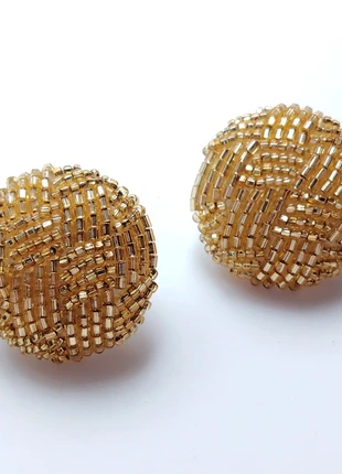 Gold glass bead beaded clip on earrings vintage, brand: NO LABEL, condition: Good, £2.00, £2.80 includes Buyer Protection Pro