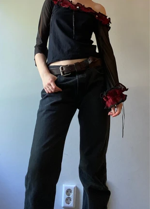 Black top with red collar and cuff, marca: Vintage, estado: Bueno, tamaño: S / 36 / 8, 17,50 €, 19,08 € Protección al comprador incluida