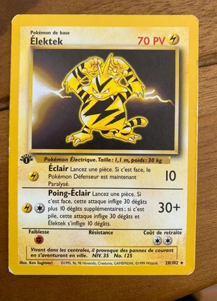 Élektek 1ère Edition (PV rouge) - set de base - Wizards 1999, marque: Pokémon, état: Très bon état, 50,00 €, 53,20 € Protection acheteurs incluse
