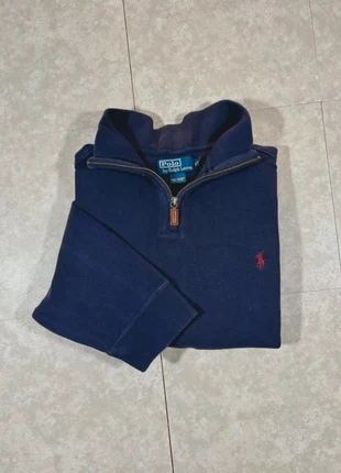 pull 1/4 demi zip half zip Ralph Lauren bleu marine logo brodé rouge coton homme XXL col camionneur, merk: Ralph Lauren, staat: Heel goed, maat: XXL, € 41,00, € 43,75 inclusief Kopersbescherming