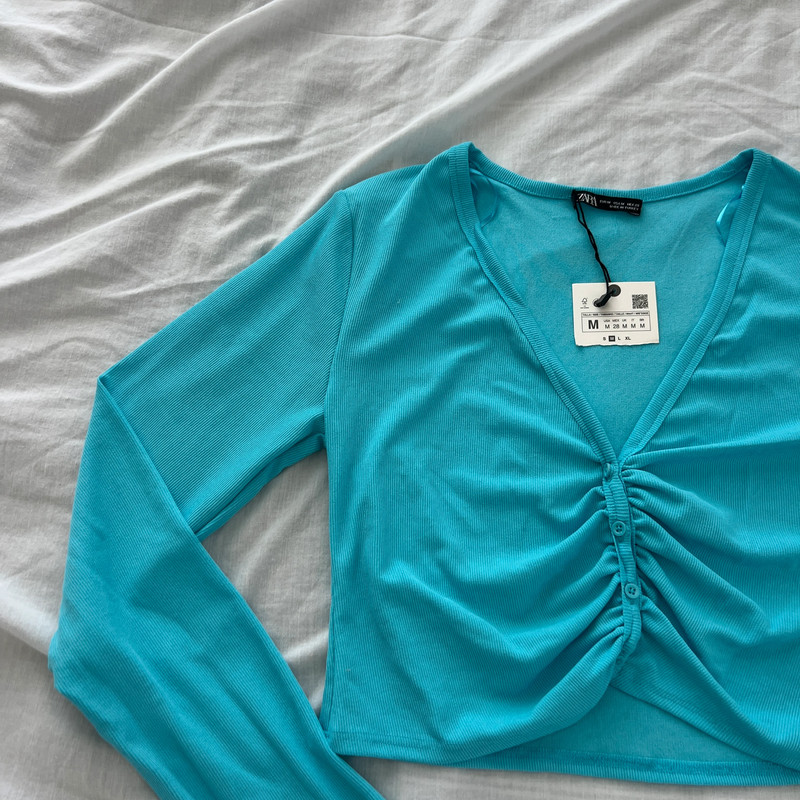 Zara ribbed crop cardigan long sleeve top 2