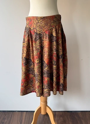vintage fabulous culotte skirt 40 42 brown orange midi long earthy paisley flowers bohemian, merk: Vintage Dressing, staat: Heel goed, maat: L / 40 / 12, € 35,00, € 37,45 inclusief Kopersbescherming Pro