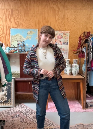 70’s woolmix striped cardigan, merk: Vintage, staat: Heel goed, maat: S / 36 / 8, € 2,00, € 2,80 inclusief Kopersbescherming Pro