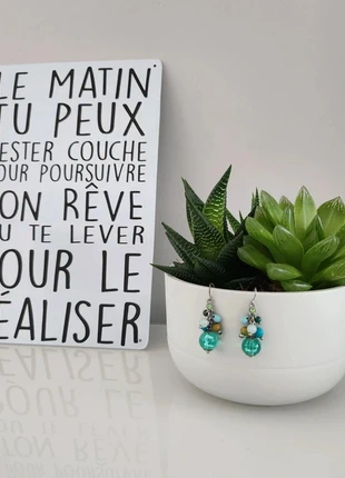 Boucles d'oreille fantaisies en perles de rocaille turquoise, marque: Fait Main, état: Bon état, 2,00 €, 2,80 € Protection acheteurs incluse