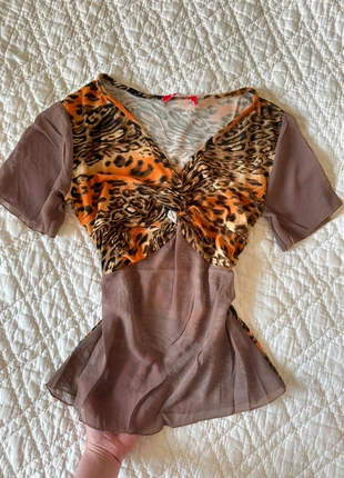 Top tee shirt en mesh léopard y2k col v, brand: y2k, condition: Very good, size: XS / 34 / 6, €20.50, €22.23 includes Buyer Protection Pro