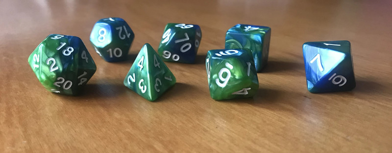 Set di 7 Dadi Verde e Blu marmorizzati + sacchetto gratis / 7 Dice Set Marbled Blue Green + free bag 4