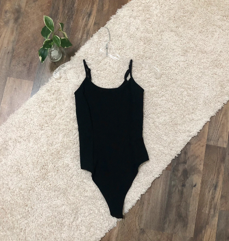 American Eagle Size Small Black Ribbed Cami Thong Bodysuit 1