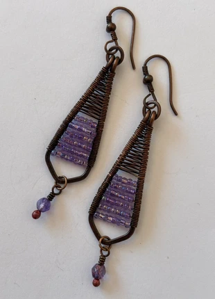 Boucles d’oreille fantaisie en cuivre et perles de couleur améthyste, condition: Very good, €39.00, €41.65 includes Buyer Protection Pro