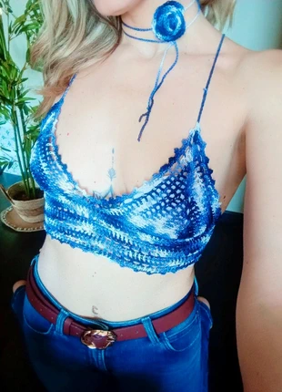 Top all' uncinetto con collana abbinata, marque: Fait Main, état: Neuf avec étiquette, taille: XS / 34 / 6, 18,00 €, 19,60 € Protection acheteurs incluse