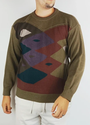 Pull d'hiver Vintage kaki y2k multicolore très bon état taille M oversize V, marque: Vintage Dressing, état: Très bon état, taille: M, 19,99 €, 21,69 € Protection acheteurs incluse