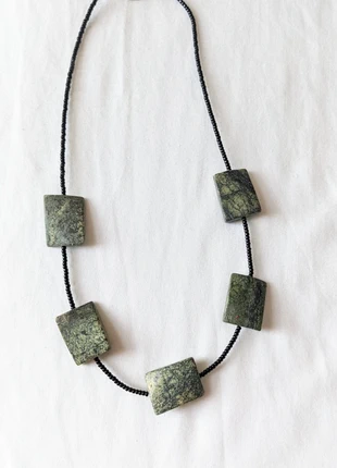 Stone dark green necklace - perhaps nephrite jade. Please read description., brand: Green, condition: Very good, £5.00, £5.95 includes Buyer Protection